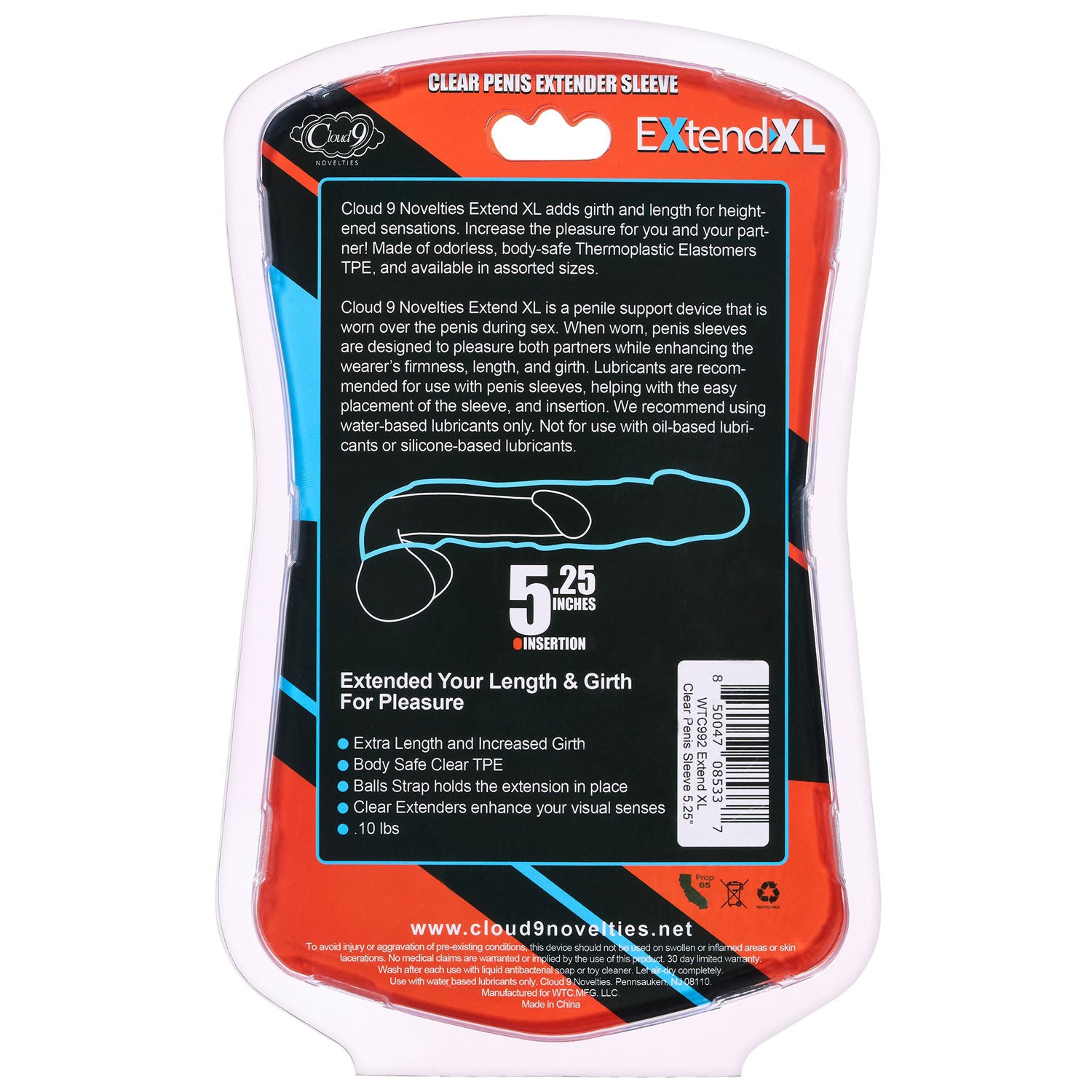 Extend XL Clear Penis Sleeve 7.25 Inch for Enhanced Girth and Length SLEEVES