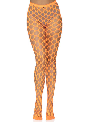 Jumbo Pothole Neon Green Net Tights One Size Adult Hosiery Orange Hosiery