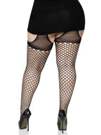 Plus Size Oval Net Suspender Hose with Opaque Top Black > Clothes > Hosiery > Garterbelt Sets