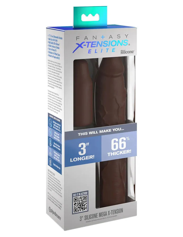 Fantasy X-Tensions Elite 9 Inch Sleeve with 3 Inch Plug – Silicone Sleeve and Plug Set Brown > Sex Toys For Men > Penis Sleeves