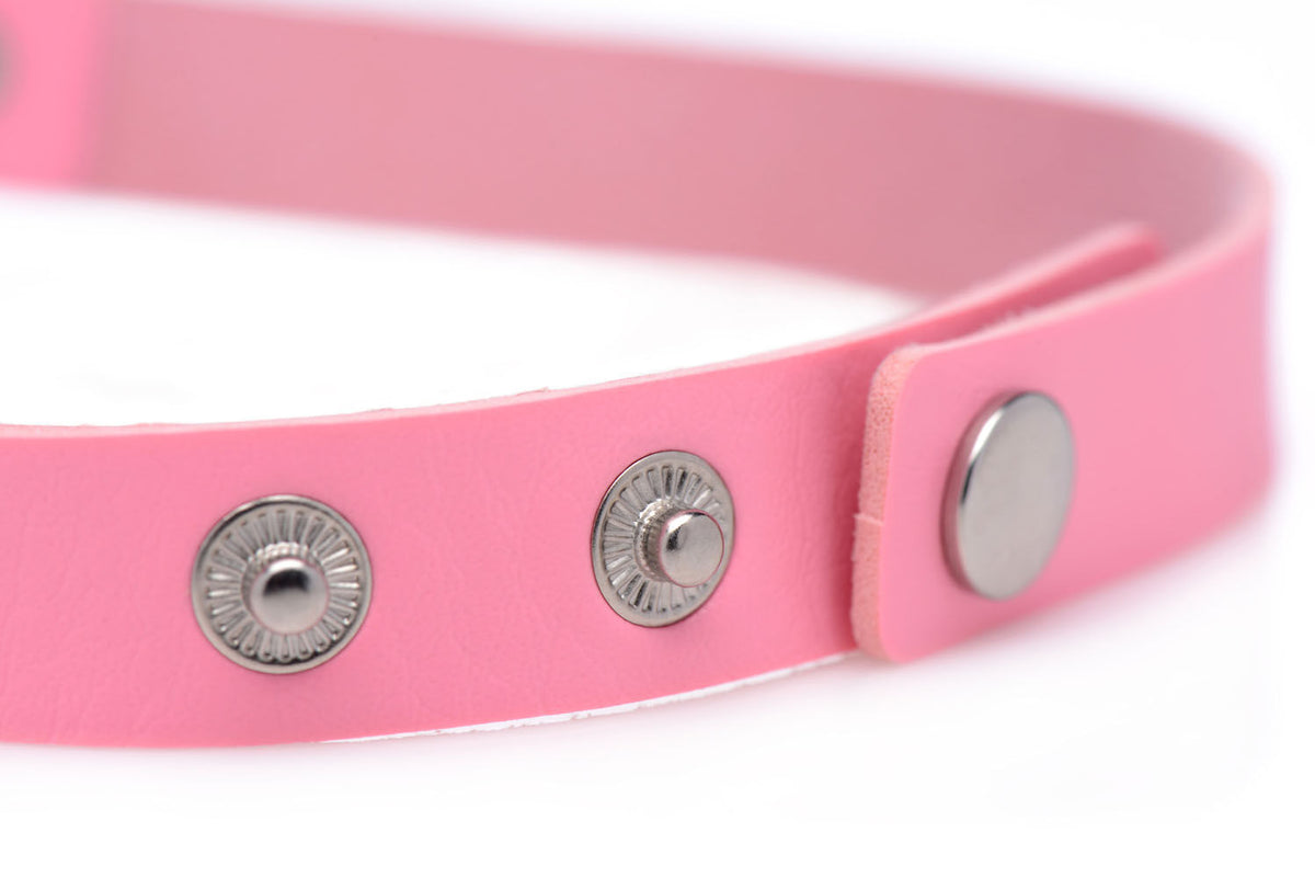 Dark Heart Pink Vegan Leather Choker with Chrome Heart Center > Bondage Gear > Collars & Leashes