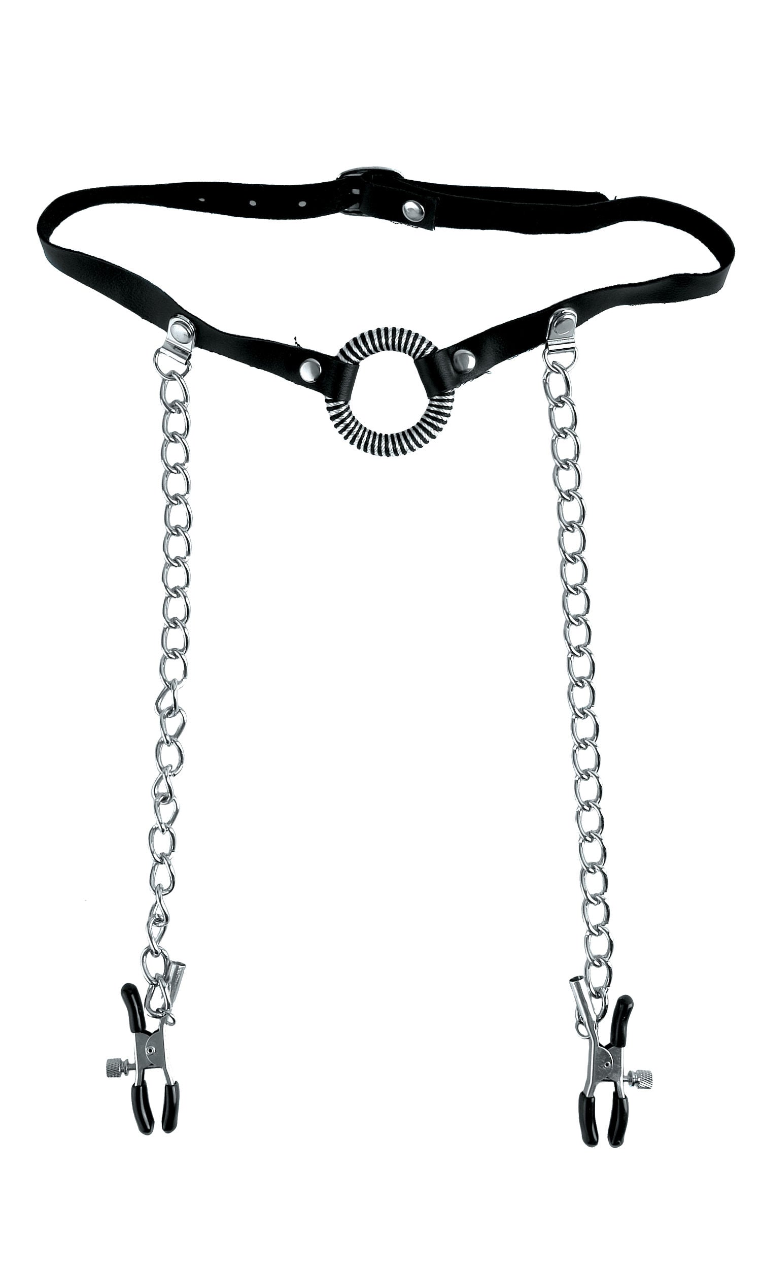Fetish Fantasy O-Ring Gag and Nipple Clamps Set in Black Womens Harnesses