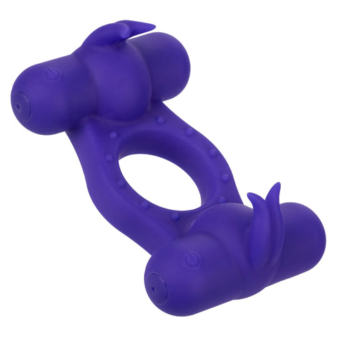 Silicone Rechargeable Triple Orgasm Enhancer in Purple with 12 Vibration Functions and Dual Independent Motors Cock Rings Vibrating