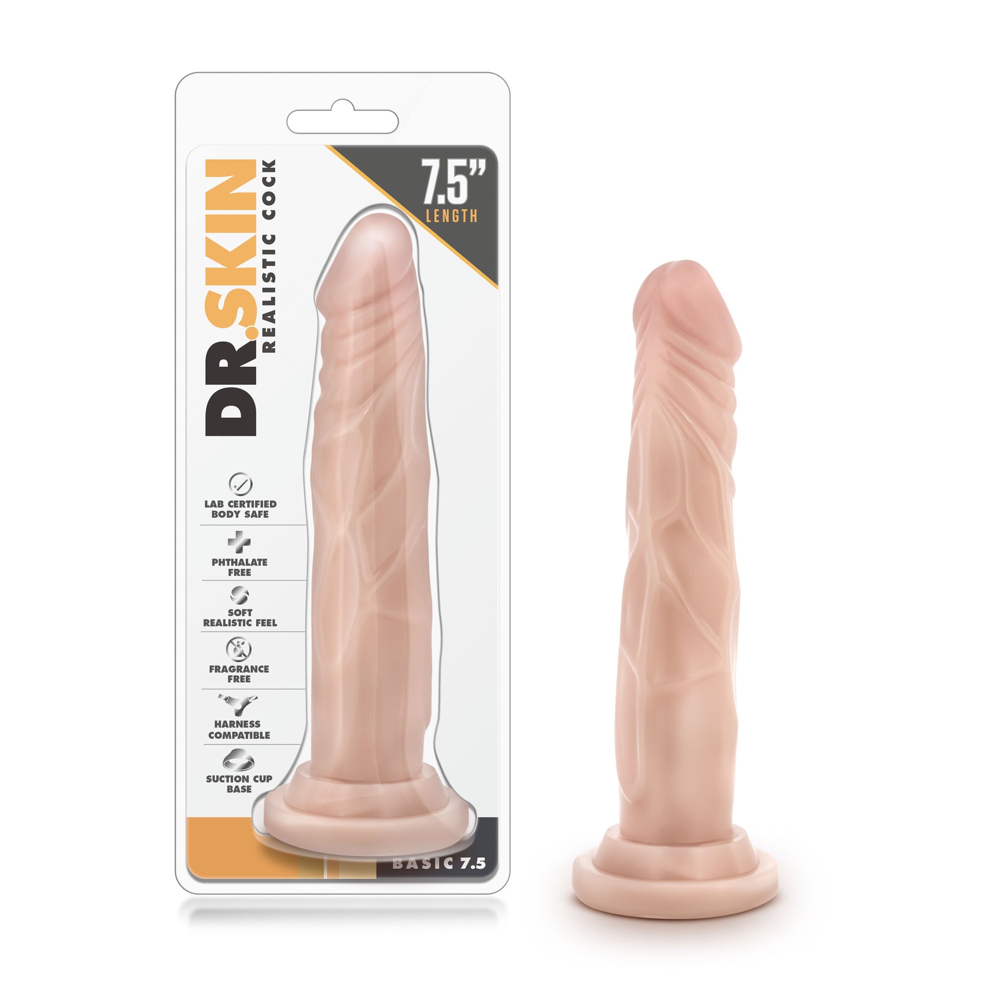 Dr Skin Realistic Dildo 7.5 Inch Beige with Suction Base Beige Dongs Realistic