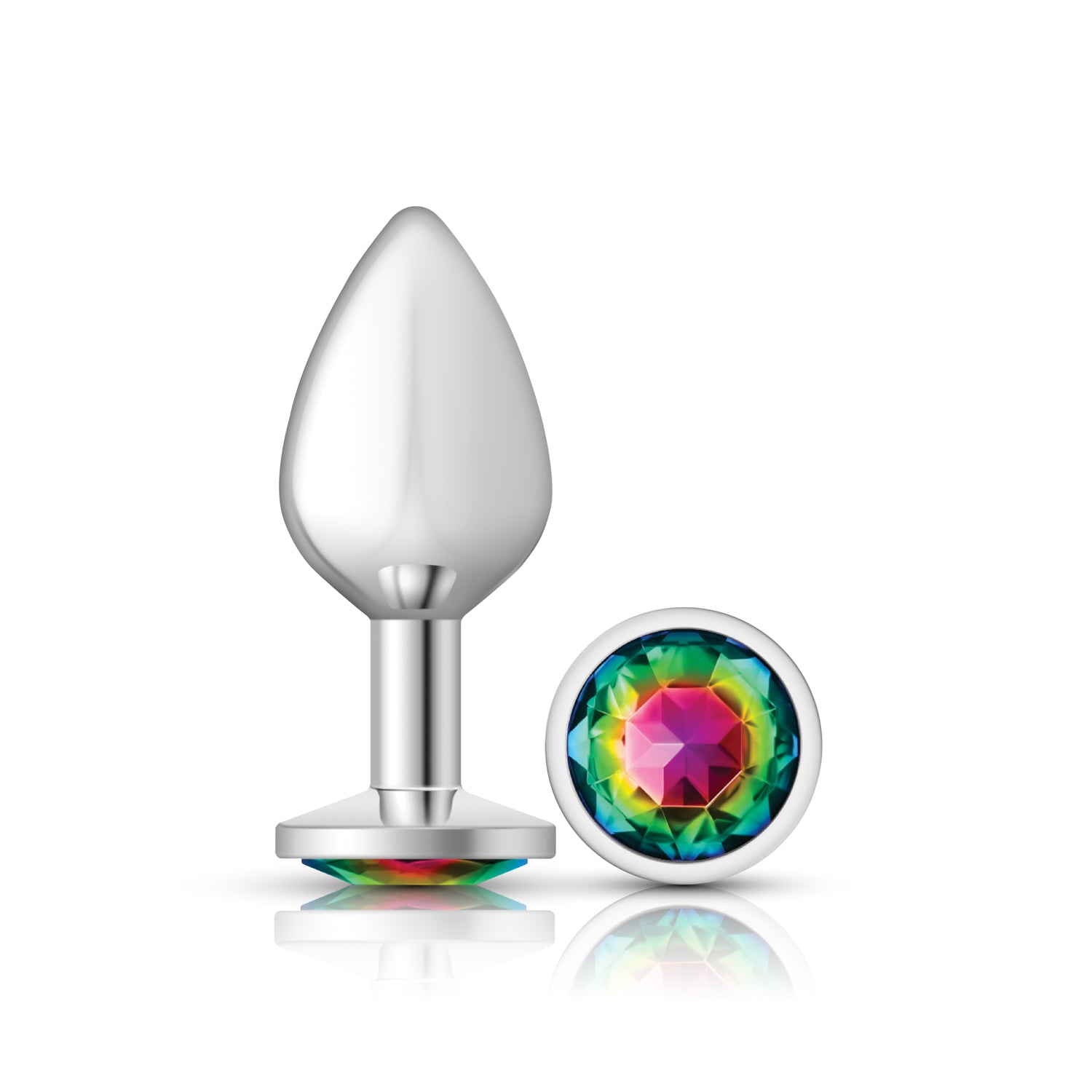 Cheeky Charms Silver Round Butt Plug with Rainbow Jewel Medium Multi > Anal Range > Jewel Butt Plugs