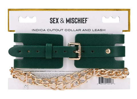 Sex & Mischief Indica Cutout Collar and Leash (Emerald Green/Gold) – Luxury Restraint Set Green > Bondage Gear > Collars & Leashes