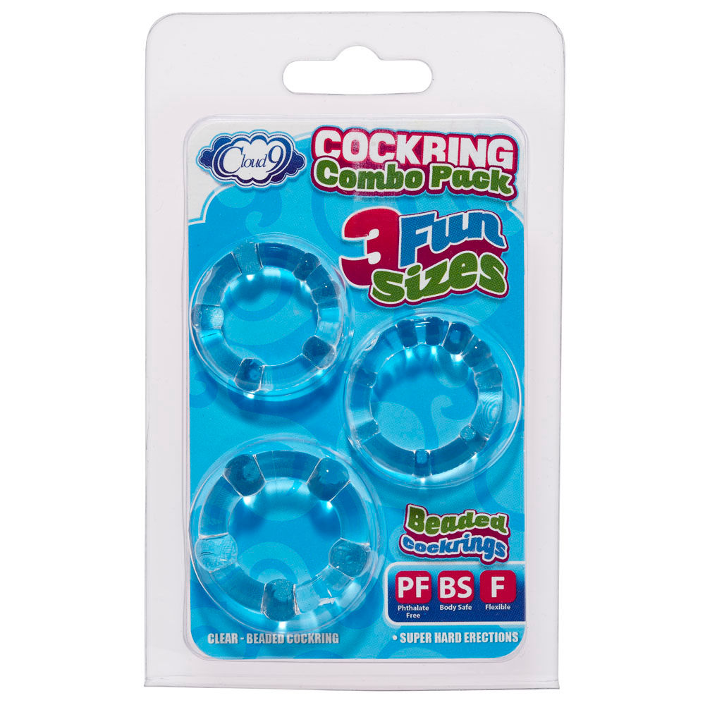 Cloud 9 Beaded Cockring Combo Pack Black Super Stretch Rings Clear COCK RING Set