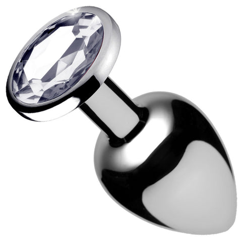 Clear Medium Gem Anal Plug with Tapered Shape and Crystal Base Silver > Anal Range > Jewel Butt Plugs