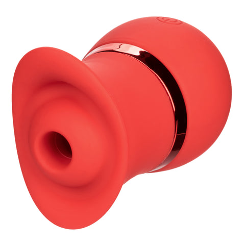 French Kiss Suck and Play Interchangeable Set Red Silicone Mini Massager with 12 Vibration and Suction Functions Suction Stimulator