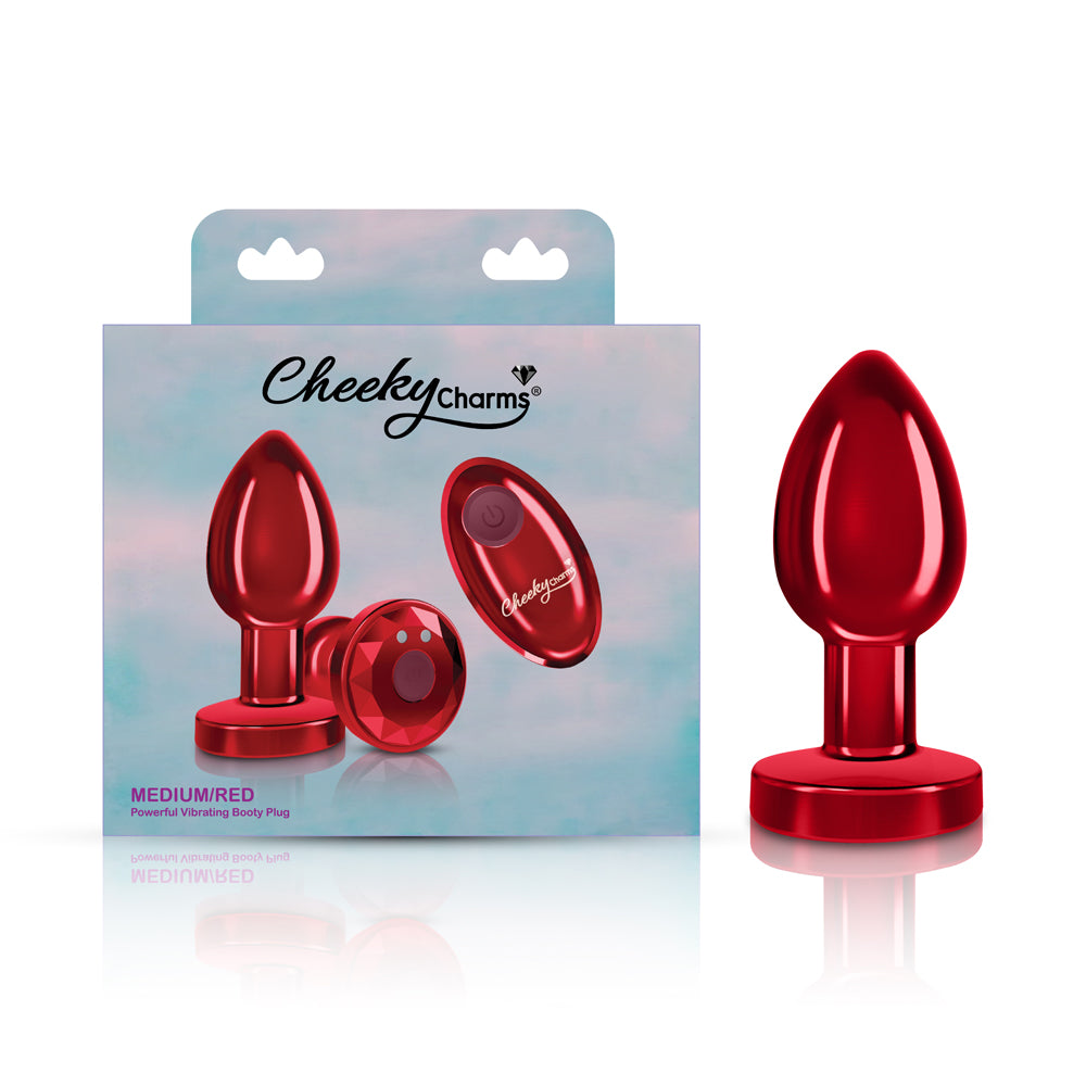 Cheeky Charms Red Vibrating Metal Butt Plug Medium > Anal Range > Vibrating Butt Plugs