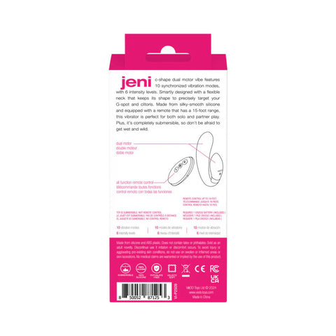 Jeni C-Shaped Dual Motor Vibrator with Remote Control Pink Vibrators - G Spot