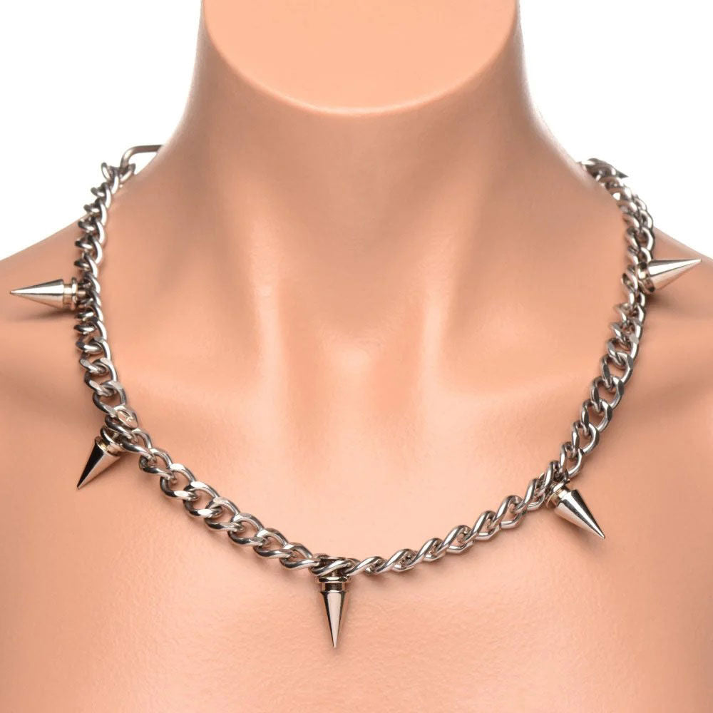 Silver Punk Spiked Necklace Stainless Steel Edgy Jewelry Accessory Body Jewelry (Non Piercing)