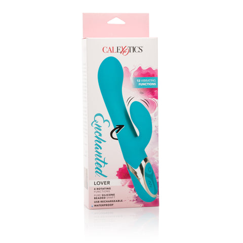 Enchanted Lover Vibrating Massager with Rotating Beads and Clitoral Stimulator in Teal Silicone VIBRATORS-RABBIT