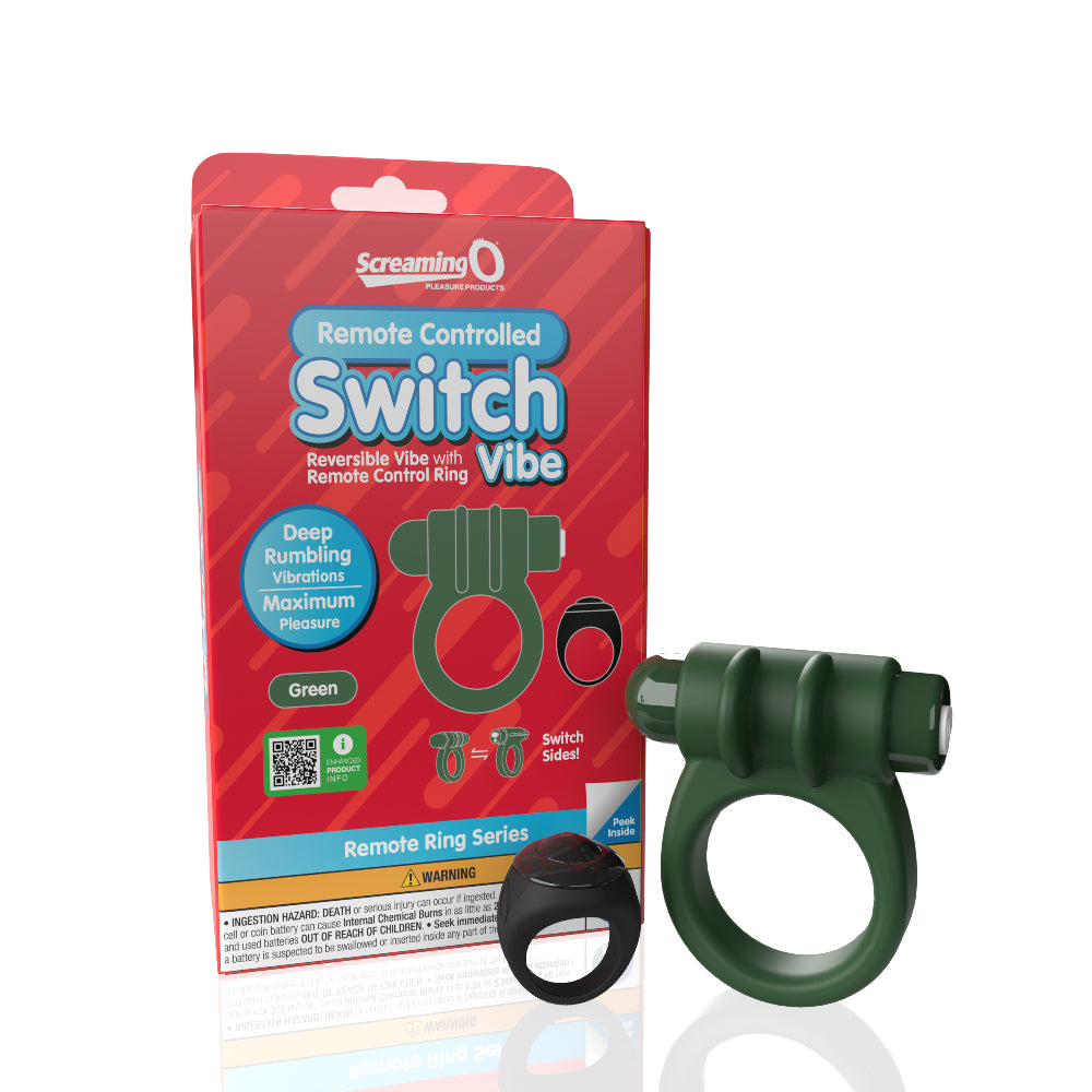 Screaming O Remote Controlled Switch Vibrating Ring Green – Dual-Purpose Deep Rumbling Vibrations Cock Rings Vibrating