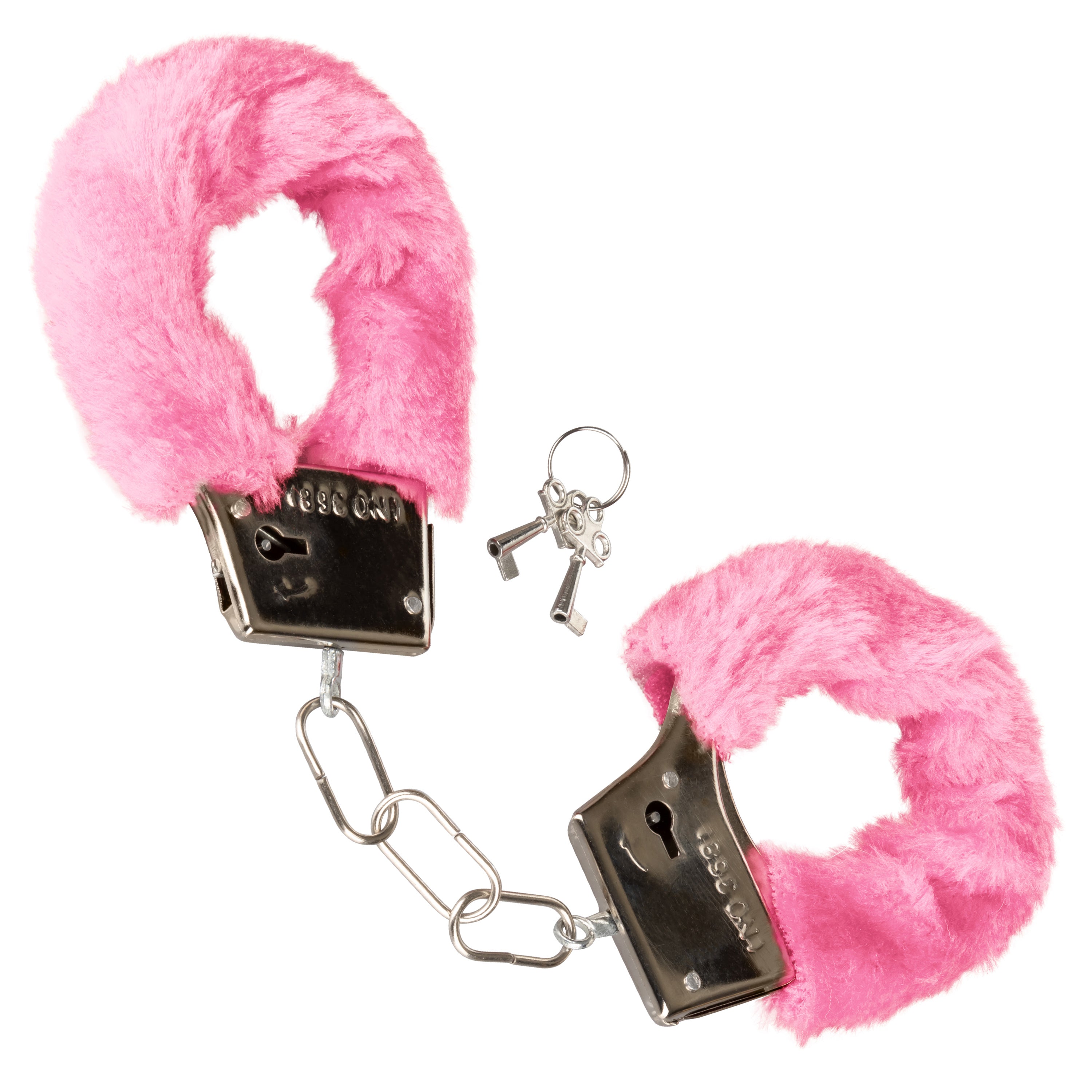 Playful Furry Cuffs Pink Plush Faux Fur Covered Adjustable Handcuffs with Lock and Keys > Bondage Gear > Restraints
