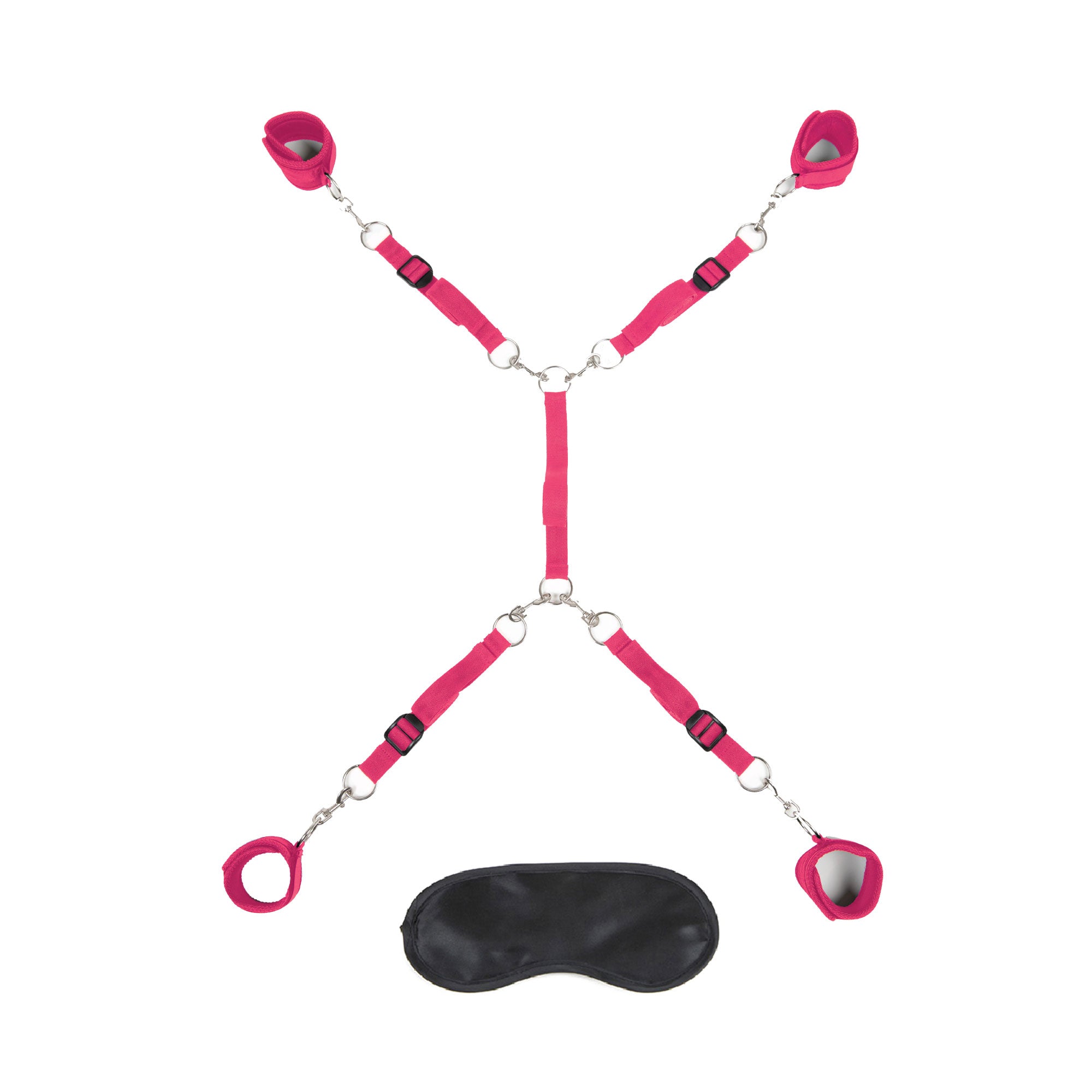 7-Piece Hot Pink Bed Spreader Bondage Set With Adjustable Cuffs > Bondage Gear > Restraints Main image