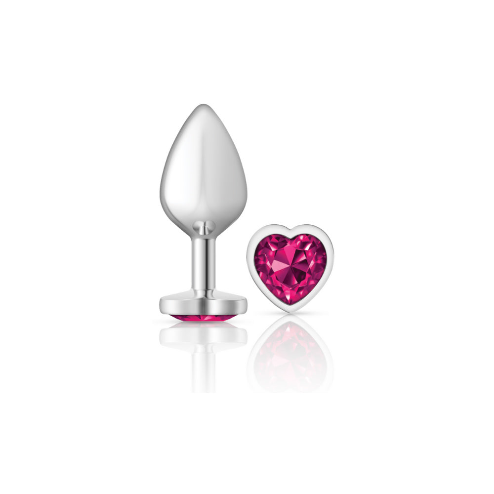 Cheeky Charms Silver Metal Butt Plug with Heart Pink Jewel Medium (8.03cm) Pink Medium > Anal Range > Jewel Butt Plugs