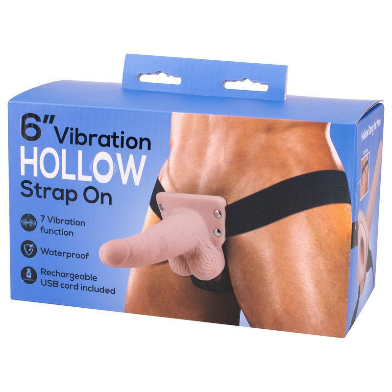 6'' Vibration Hollow Strap-On -  USB Recharge Hollow Strap-On