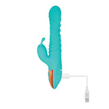 Adam & Eve HEAT ME UP Warming Rabbit Thruster - Teal 23.6 cm USB Rechargeable Warming Rabbit Vibrator