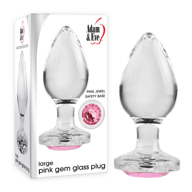 Adam & Eve PINK GEM GLASS PLUG LARGE -  Glass 9.8 cm Large Butt Plug