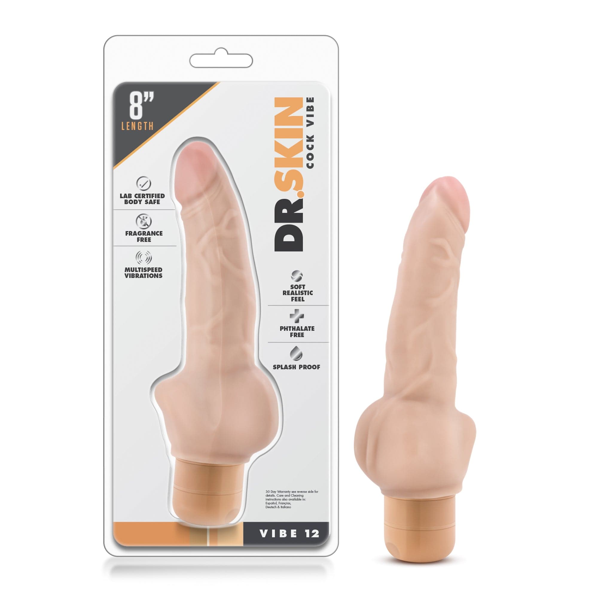 Dr Skin Cock Vibe 12 Inch Vibrating Cock Beige Beige DONGS Vibrating