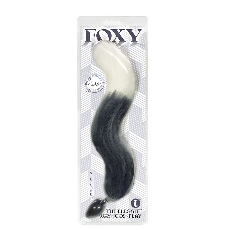 Foxy Fox Tail Silicone Butt Plug - Grey with White Tip - 46 cm Tail