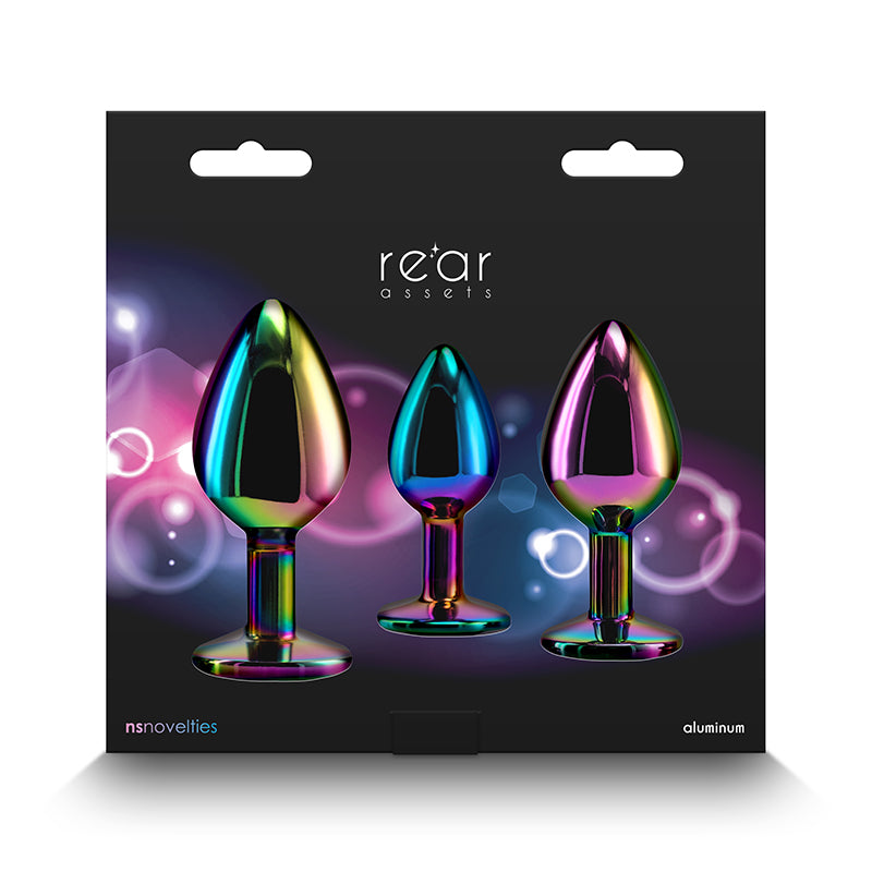 Rear Assets Trainer Kit - Rainbow - Multi  Metallic Butt Plugs with Rainbow Gems - Set of 3 Sizes