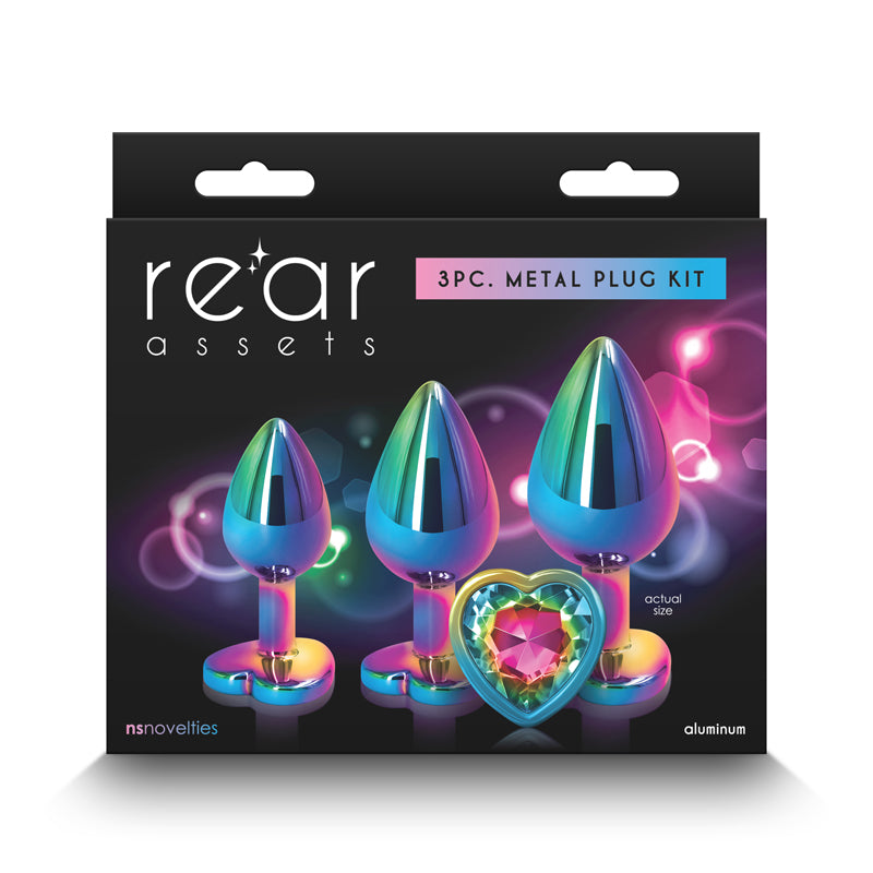 Rear Assets - Trainer Kit - Rainbow Heart - Multi  Metallic Butt Plugs with Rainbow Hearts - Set of 3 Sizes