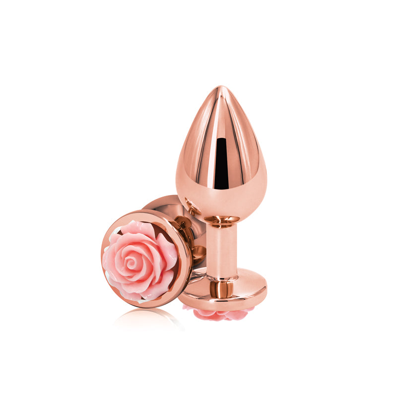 Rear Assets Rose - Medium -  8.9 cm Metal Butt Plug with Pink Rose Base
