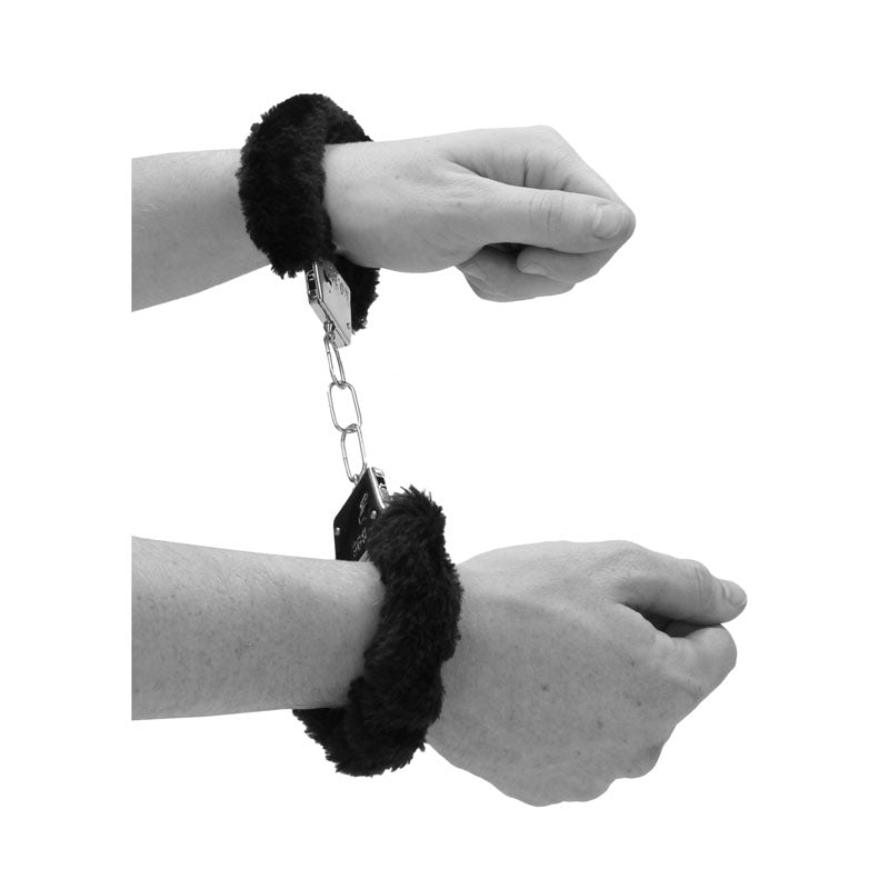OUCH!  & White Beginner's Furry Hand Cuffs -  Restraints