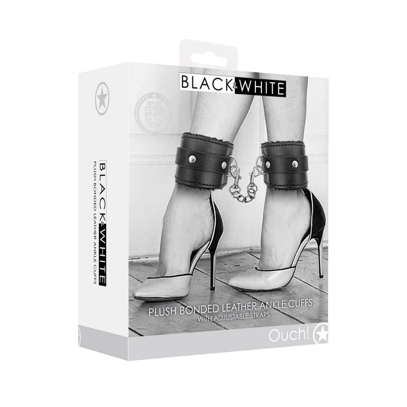 OUCH! Black & White Plush Bonded Leather Ankle Cuffs – Adult Stuff Warehouse