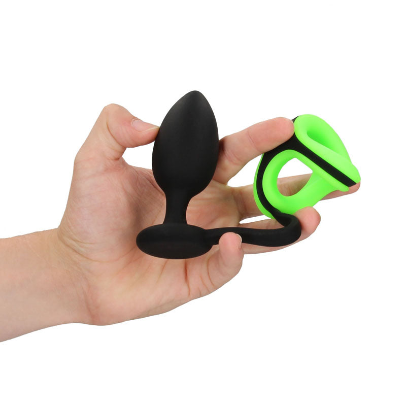OUCH! Glow In The Dark Butt Plug with Cock Ring & Ball Strap