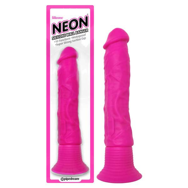 Neon Silicone Wall Banger 15.2 cm 6'' Vibrating Dong with Suction Base Pink Dildos & Dongs