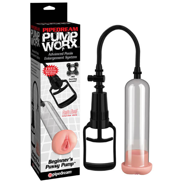 Pump Worx Beginner Pussy Pump Penis Pump with Vagina Sleeve Beige PUMPS