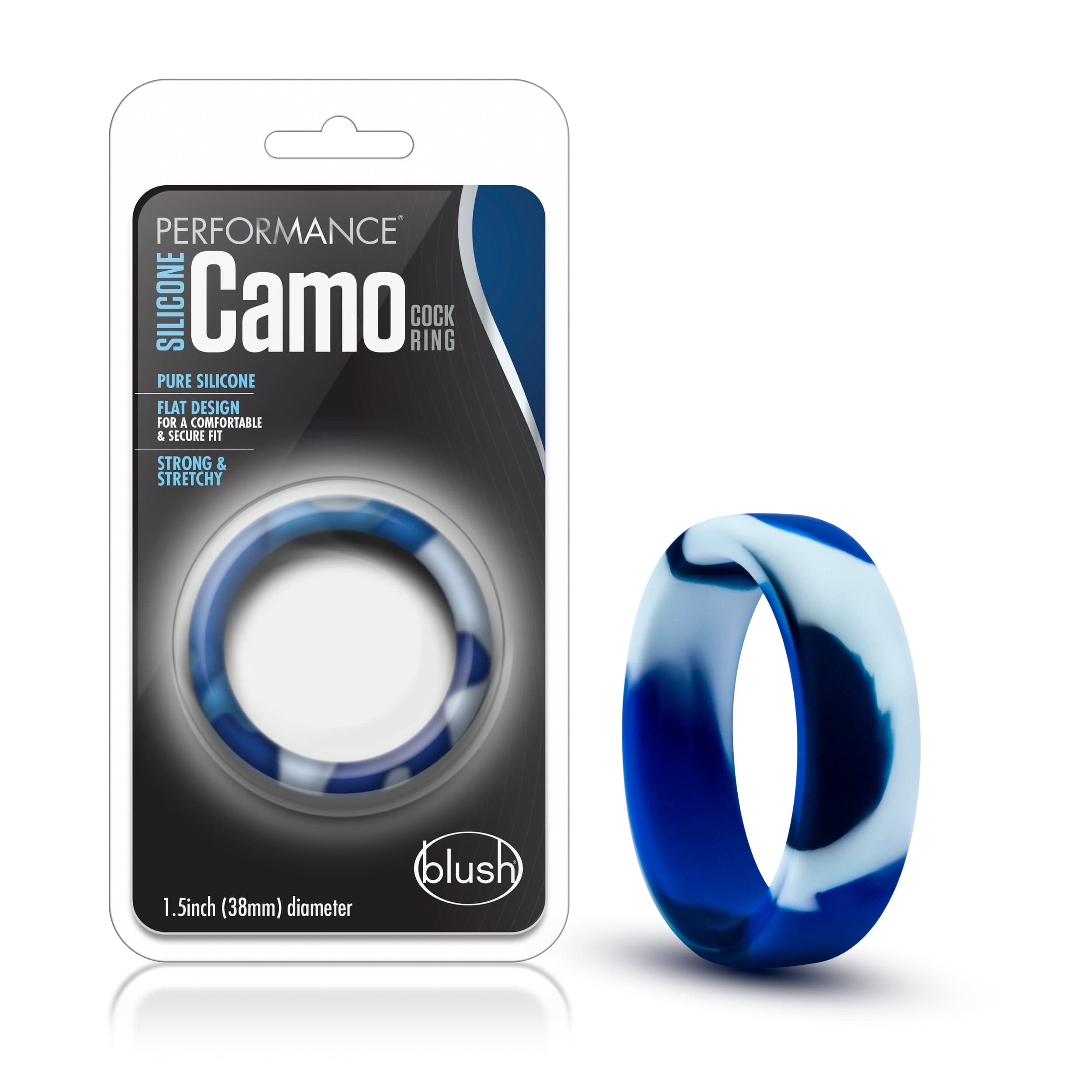 Performance Silicone Camo Cock Ring 1.5in Blue Camouflage Toy > Cock Ring > Single