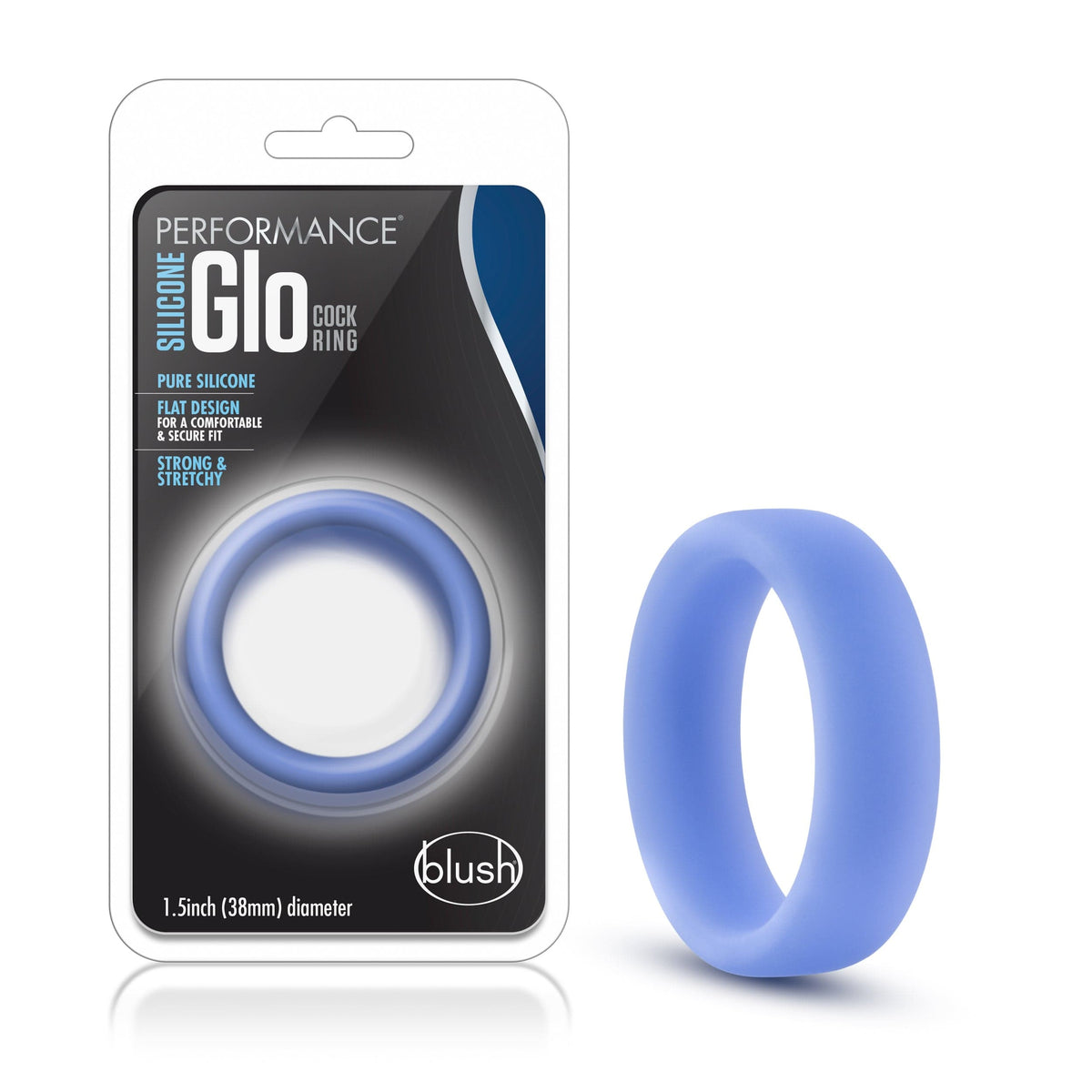 Performance Silicone Glo Cock Ring Blue Glow 1.5in > Cock Ring > Single