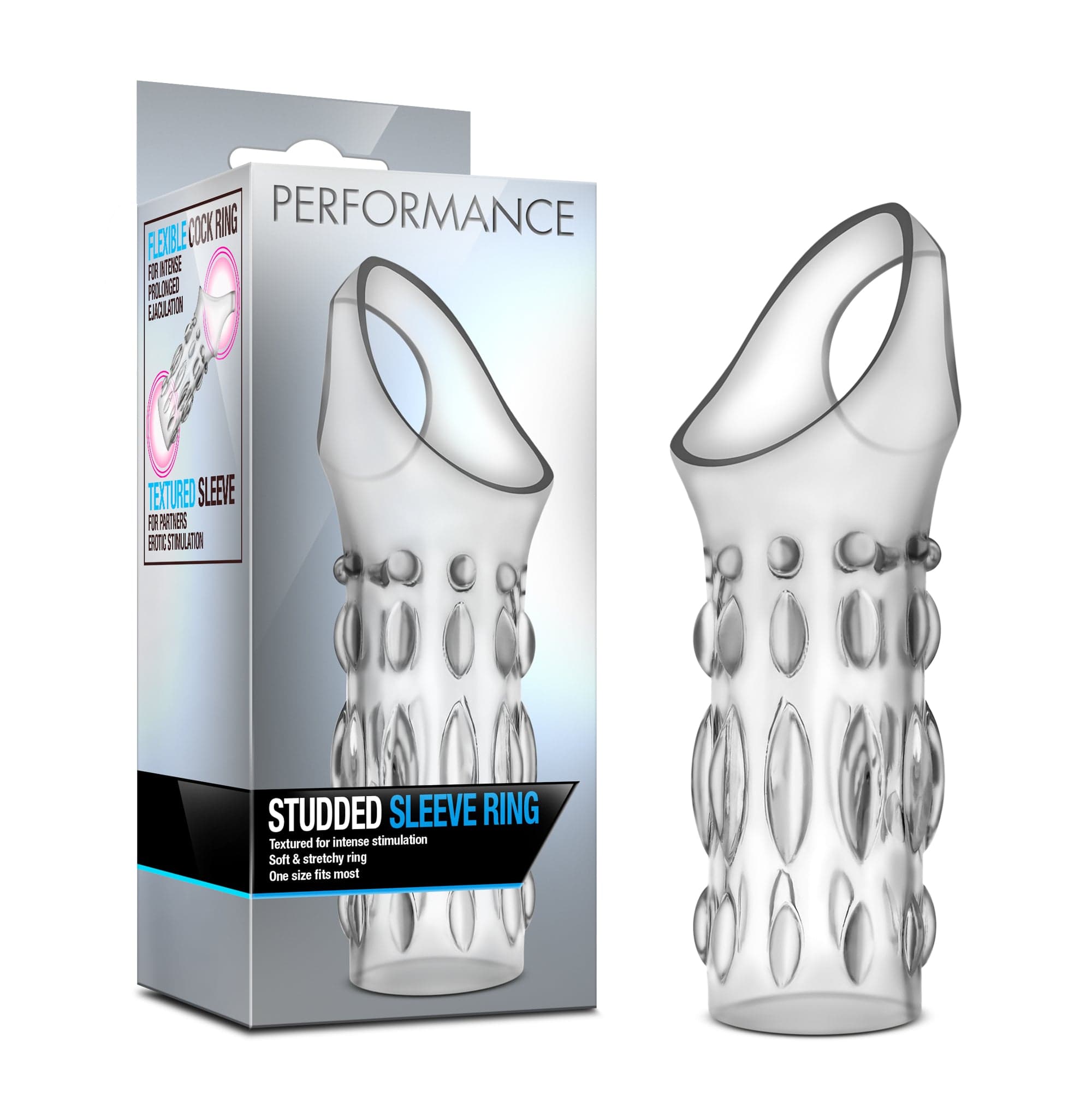 Performance Studded Sleeve Ring Clear Textured Cock Sleeve Enhancer > Sex Toys For Men > Penis Sleeves