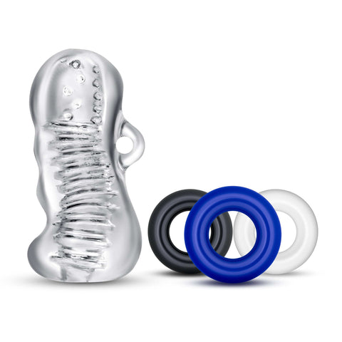 Quickie Kit Jerk Off Clear Stroker with Cock Rings Strokers - Manual