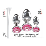 Adam & Eve ANAL TOYS Chrome Adam & Eve Pink Gem Anal Plug Set - Metallic Butt Plugs with Gems - Set of 3 Sizes 844477018133
