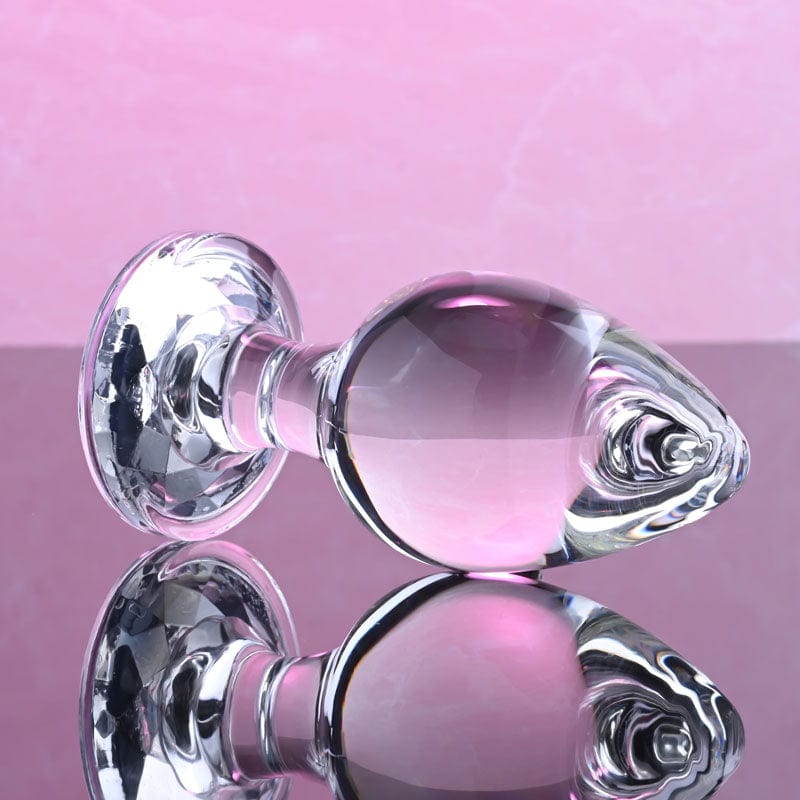 Adam & Eve ANAL TOYS Clear Adam & Eve PINK GEM GLASS PLUG LARGE -  Glass 9.8 cm Large Butt Plug 844477021157