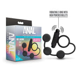 Blush Novelties COCK RINGS Black Anal Adventures Platinum Anal Beads & Vibrating C-Ring 819835026518