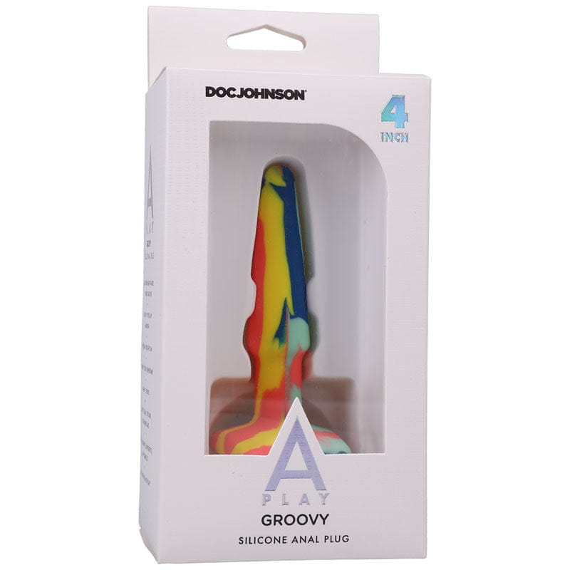 Doc Johnson ANAL TOYS Coloured A-Play Groovy Silicone Anal Plug- 4 inch - Sunrise  Butt Plug 782421083304