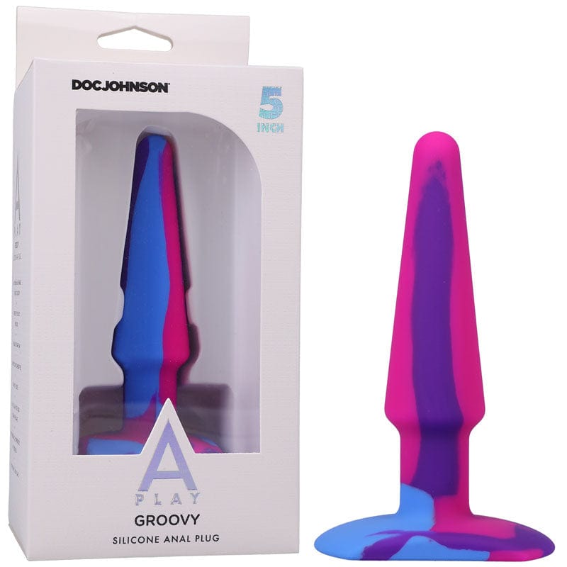 Doc Johnson ANAL TOYS Coloured A-Play Groovy Silicone Anal Plug- 5 inch - Berry  12.7 cm Butt Plug 782421083335