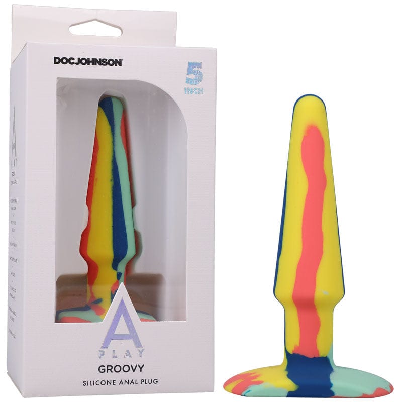 Doc Johnson ANAL TOYS Coloured A-Play Groovy Silicone Anal Plug- 5 inch - Sunrise  12.7 cm Butt Plug 782421083311