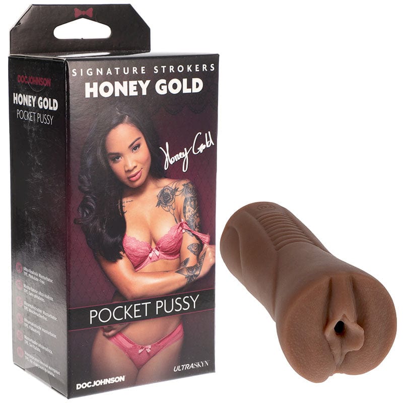 Doc Johnson MASTURBATORS Brown Honey Gold UltraSkyn Pocket Pussy - Caramel  Vagina Stroker 782421077648