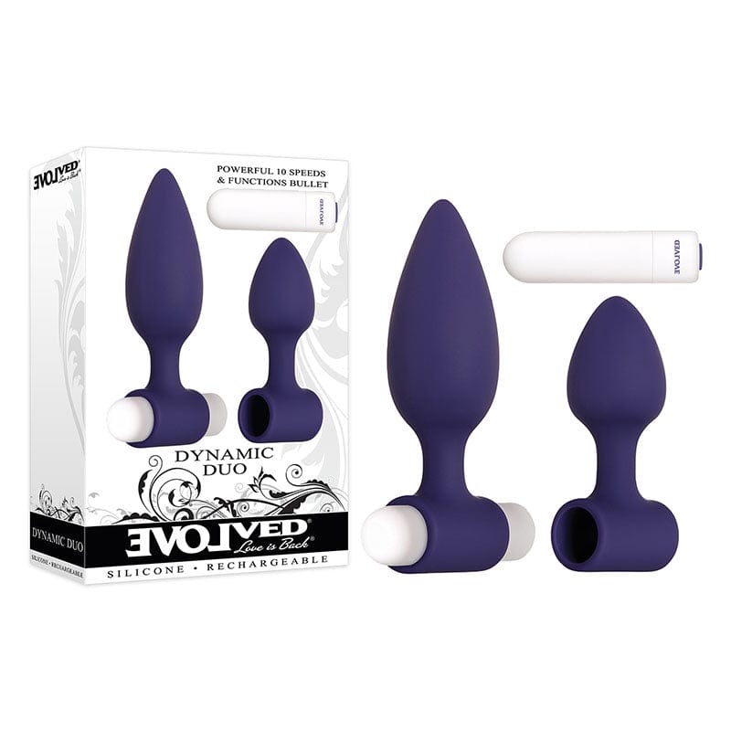 Evolved ANAL TOYS Navy  Evolved Dynamic Duo - Navy Blue Silicone Butt Plugs with USB Rechargeable Bullet 844477016573