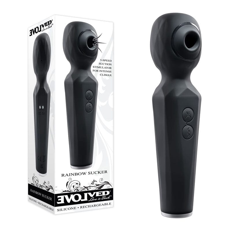 Evolved VIBRATORS Black Evolved Rainbow Sucker -  Massage Wand with Suction Tip 844477021201