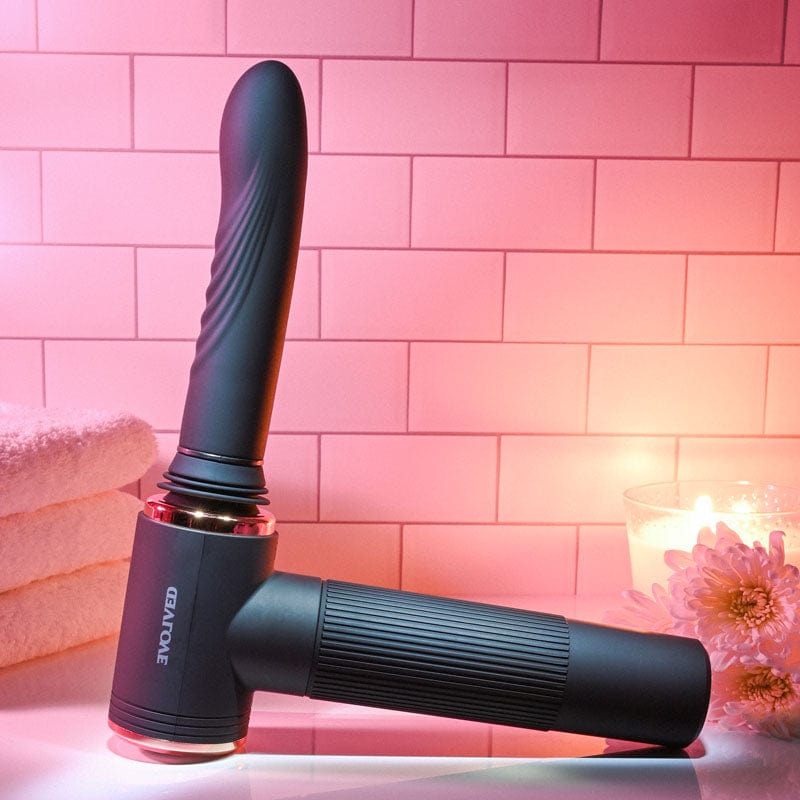 Evolved VIBRATORS Black Evolved TOO HOT TO HANDLE -  USB Rechargeable Thrusting Vibe with Stand 844477019390