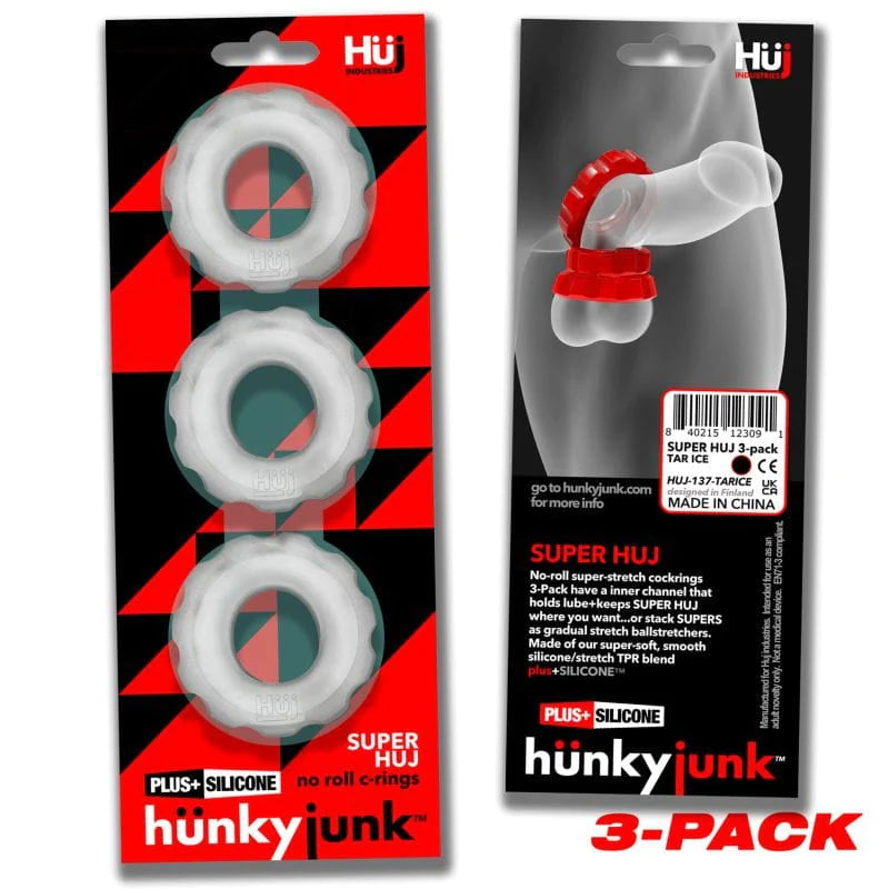 Hunkyjunk Adult Toys Clear / One Size Super Hunkyjunk 3 Pc Cockrings Clear Ice 840215123107