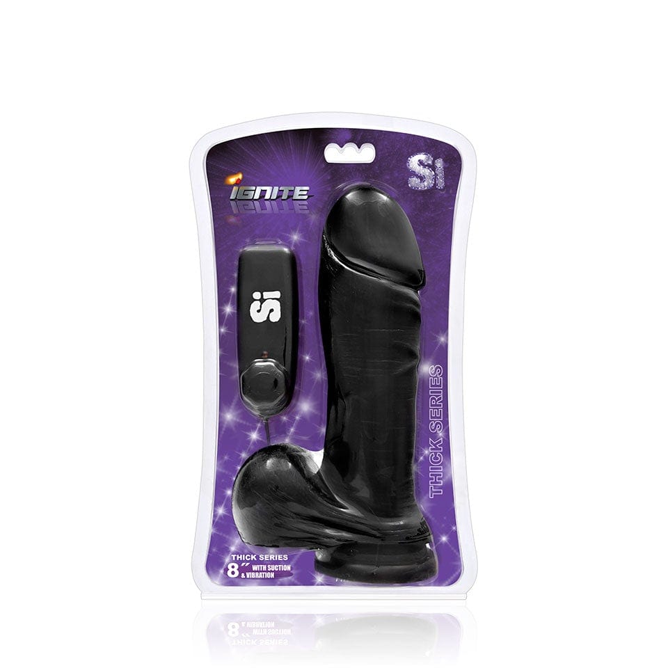 Ignite Adult Toys Black Thick Vibrating Cock w/ Balls and Suction 8in 752875301316